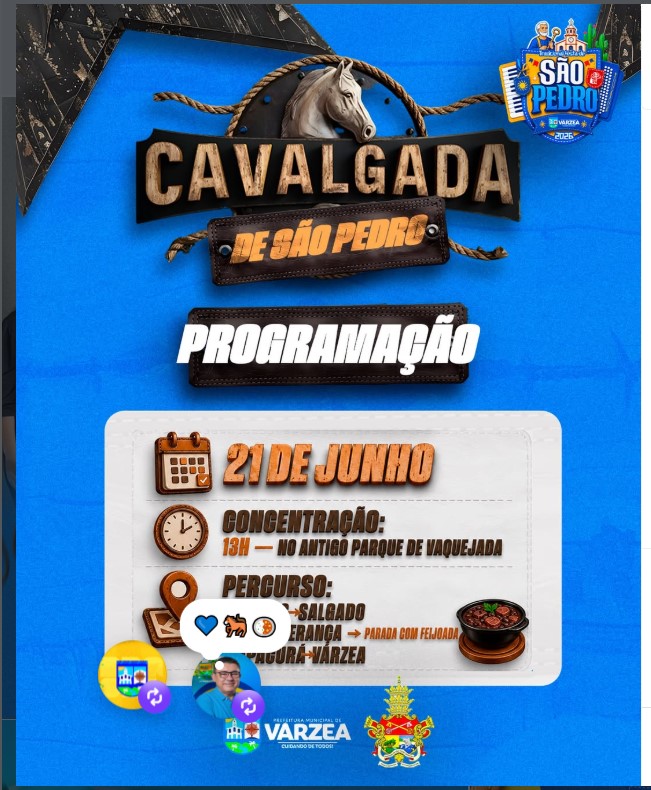Alô, Várzea! Tá chegando a hora da nossa grande Cavalgada de São Pedro!